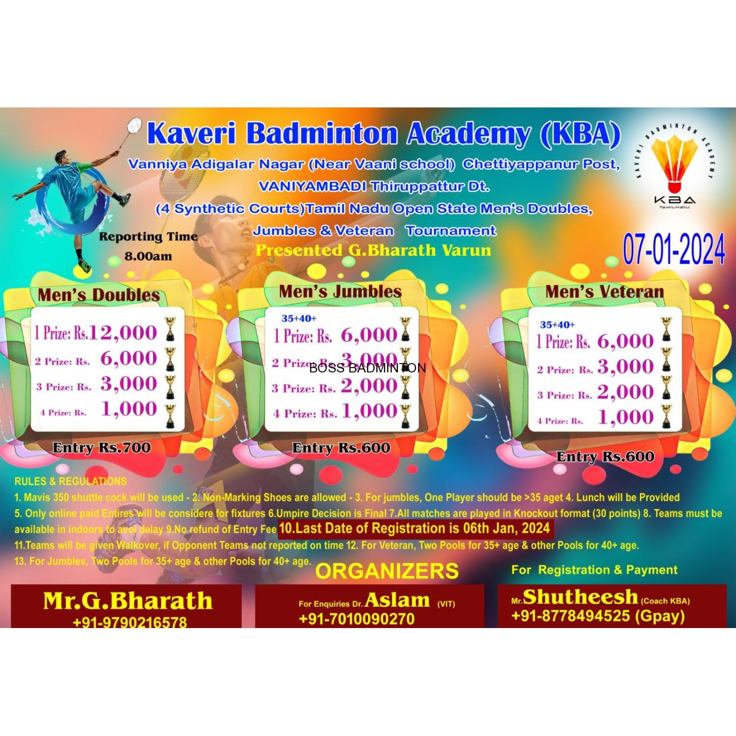 Kaveri Badminton Academy TamilNadu Open State Men's Badminton Tournament
